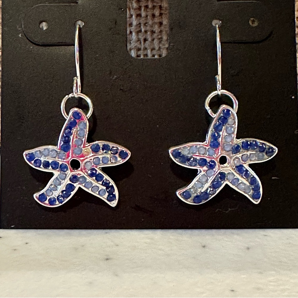 NWT INC Earrings - Starfish in silver tone with light and dark blue rhinestones - Picture 4 of 7
